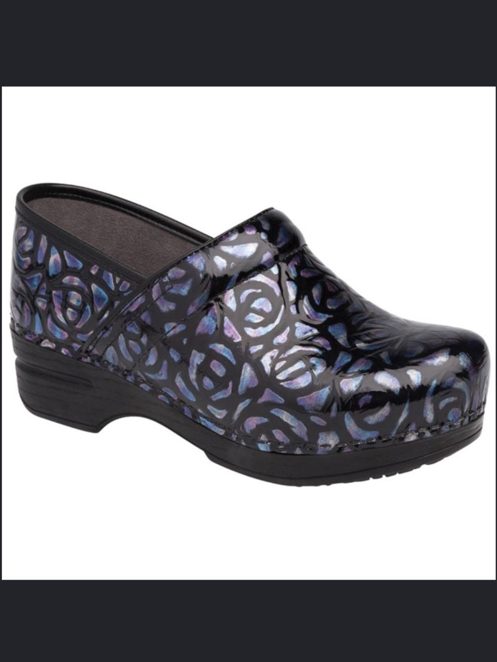 Dansko XP Professional Clogs in a "Night Rose" Patent Leather Pattern Sz 40